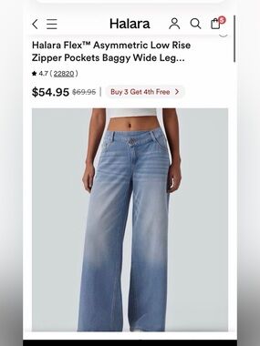 HALARA Light Blue Baggy Wide-Leg Asymmetric Waist Jeans